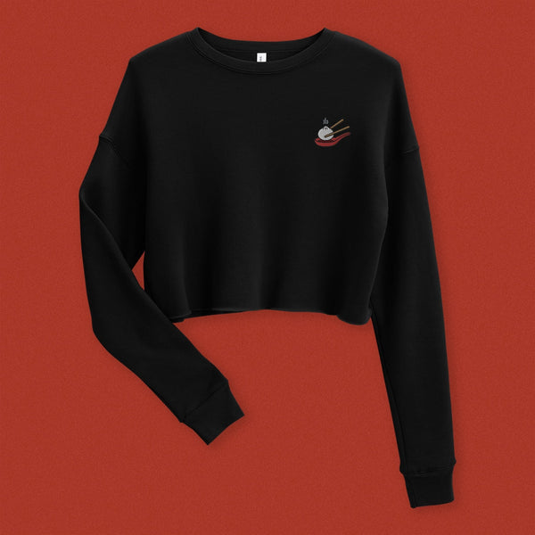 Xiao Long Bao Embroidered Crop Sweatshirt - Ni De Mama Chinese - Inspired Clothing | Black , S
