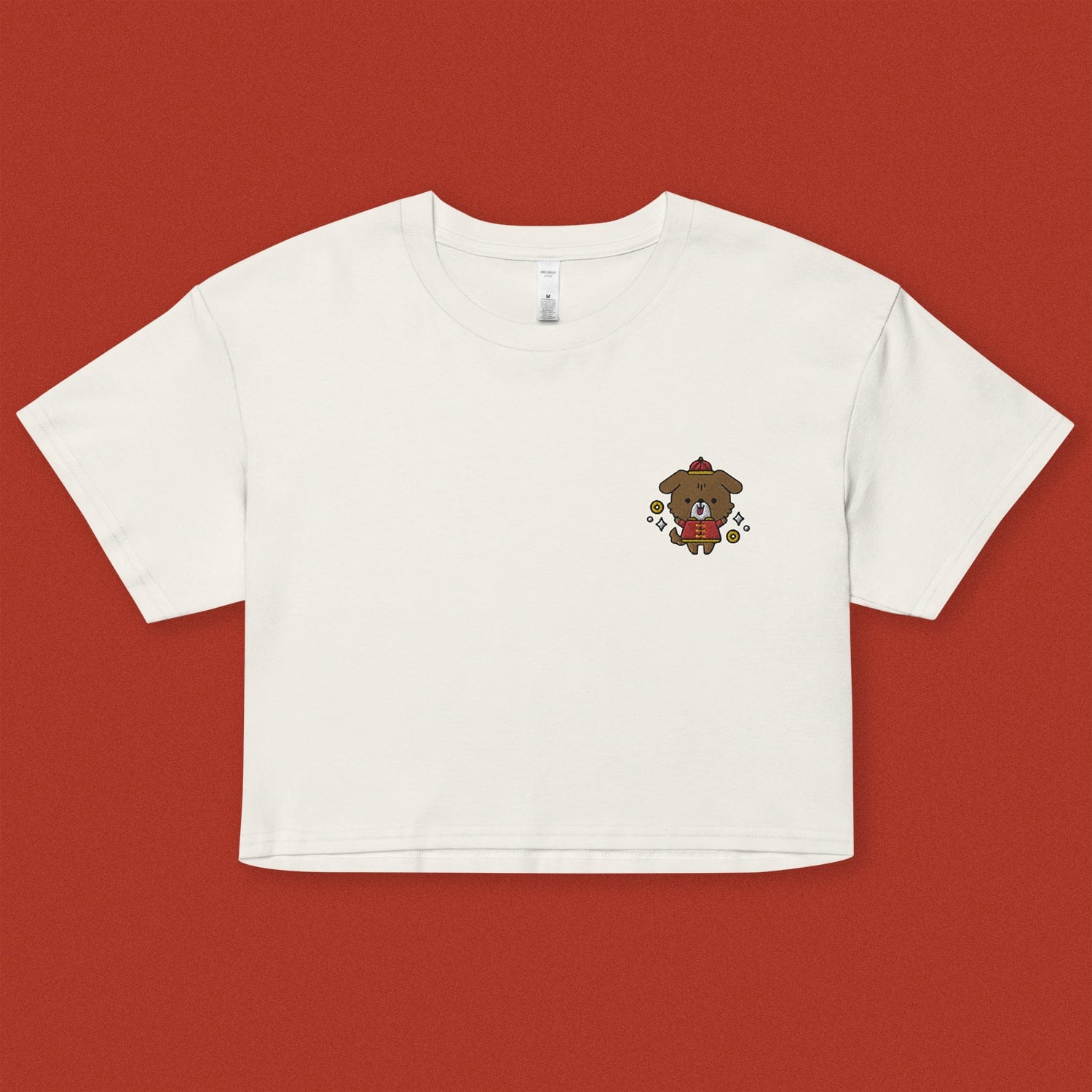 Year of the Dog Embroidered Crop T-Shirt - Ni De Mama Chinese - Inspired Clothing | Ivory White , XS