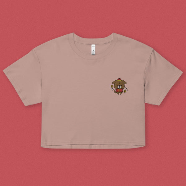 Year of the Dog Embroidered Crop T-Shirt - Ni De Mama Chinese - Inspired Clothing | Dusty Mauve , XS