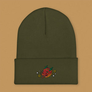 Year of the Dragon Embroidered Beanie - Ni De Mama Chinese - Inspired Clothing | Olive Green ,