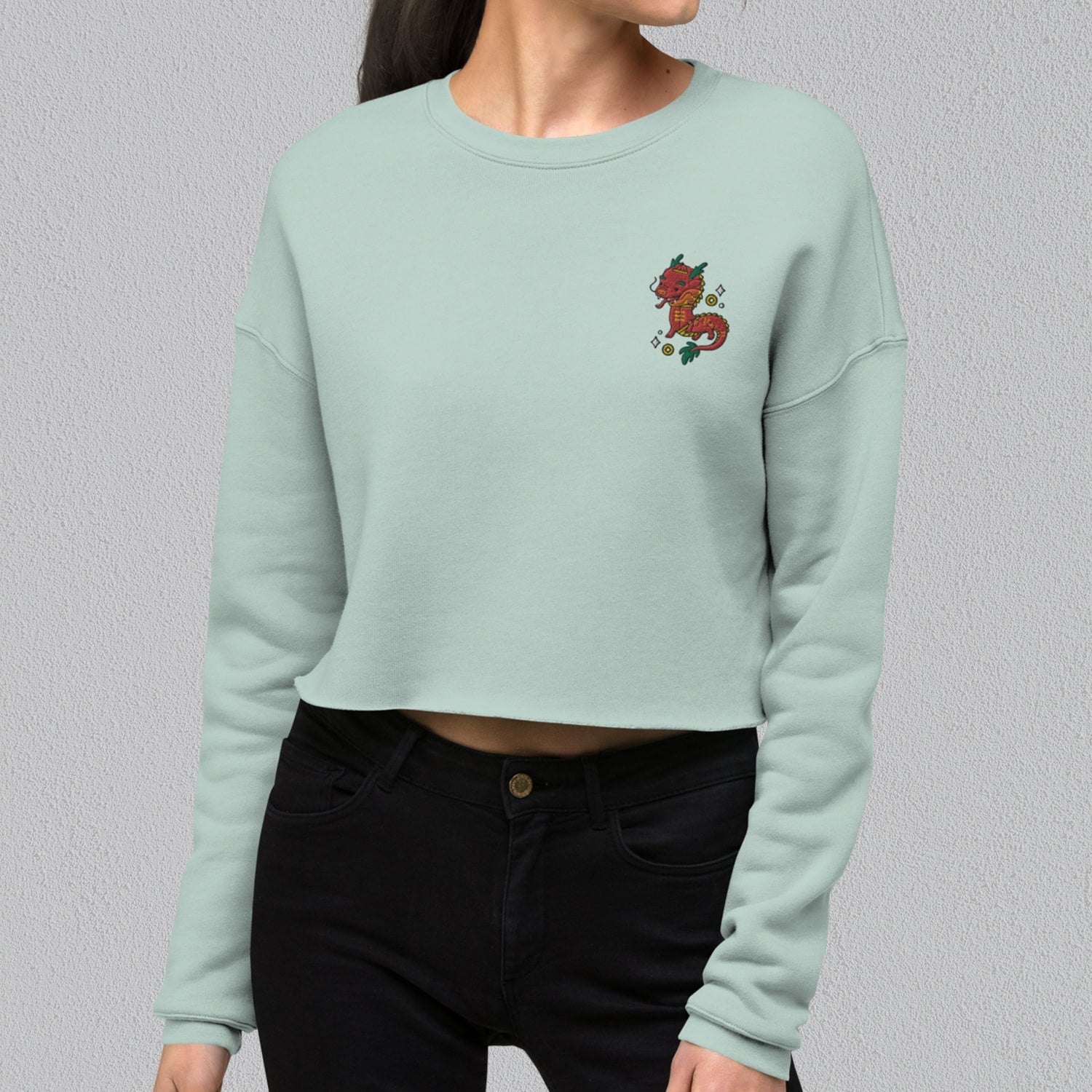 Year of the Dragon Embroidered Crop Sweatshirt - Ni De Mama Chinese Clothing