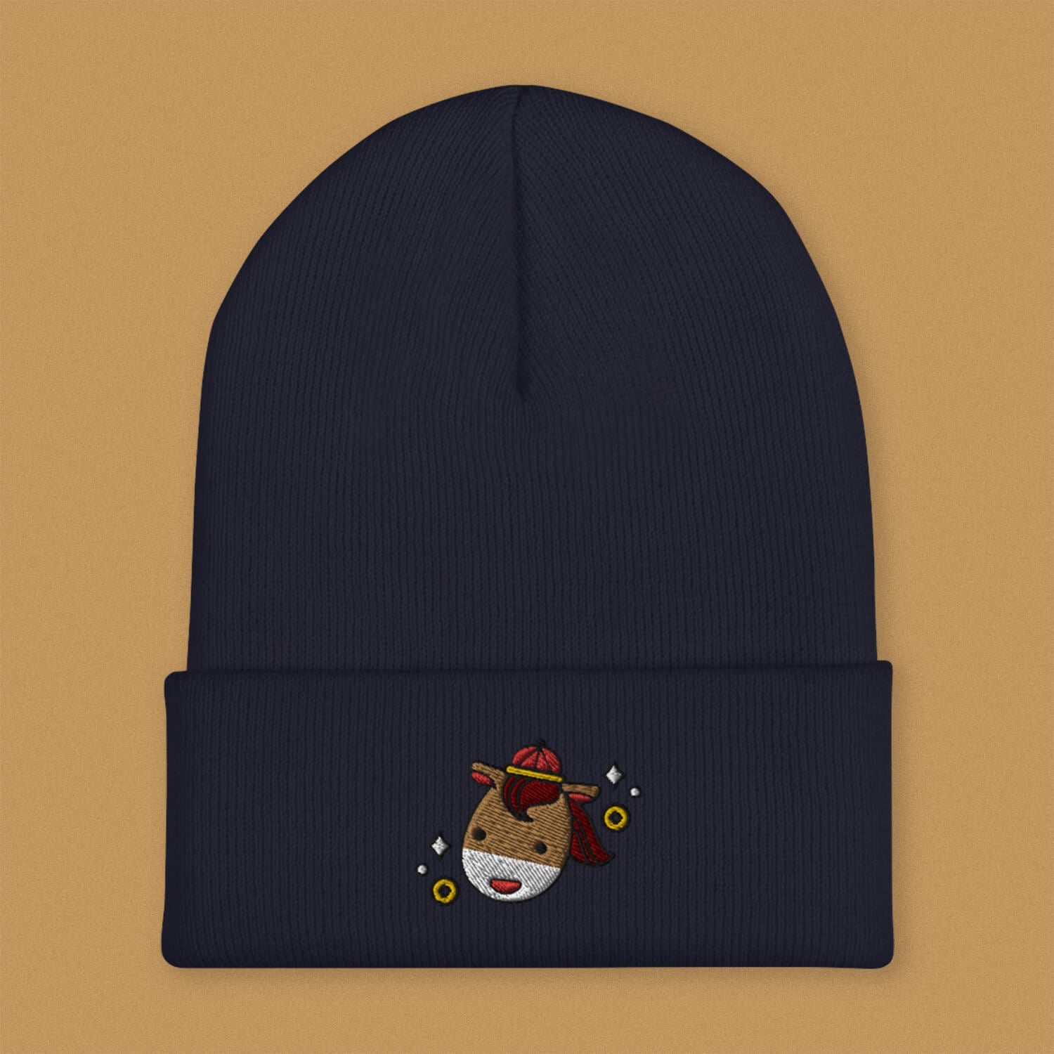 Year of the Horse Embroidered Beanie - Ni De Mama Chinese - Inspired Clothing | Navy Blue ,