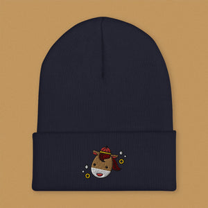 Year of the Horse Embroidered Beanie - Ni De Mama Chinese - Inspired Clothing | Navy Blue ,