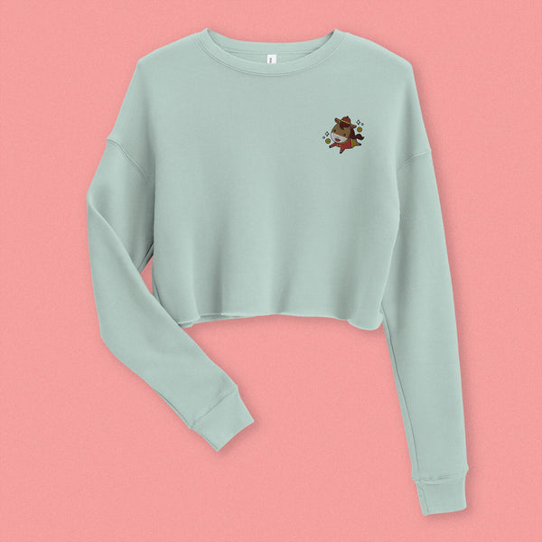 Year of the Horse Embroidered Crop Sweatshirt - Ni De Mama Chinese - Inspired Clothing | Soft Teal , S