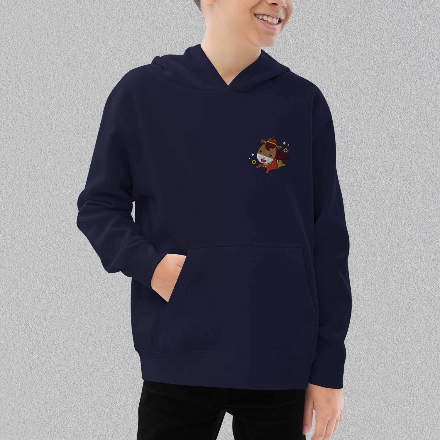 Year of the Horse Embroidered Kids Hoodie - Ni De Mama Chinese Clothing
