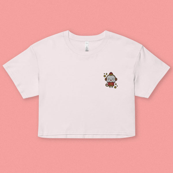 Year of the Monkey Embroidered Crop T-Shirt - Ni De Mama Chinese - Inspired Clothing | Soft Orchid , XS