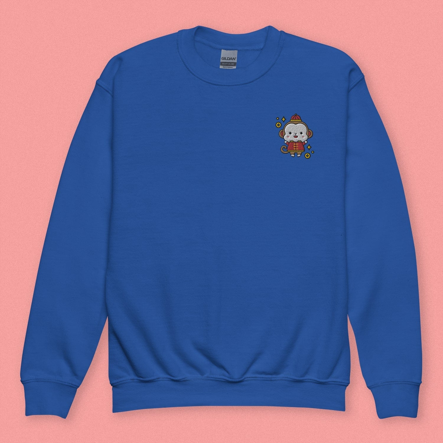 Year of the Monkey Embroidered Kids Sweatshirt - Ni De Mama Chinese - Inspired Clothing | Royal Blue , XS