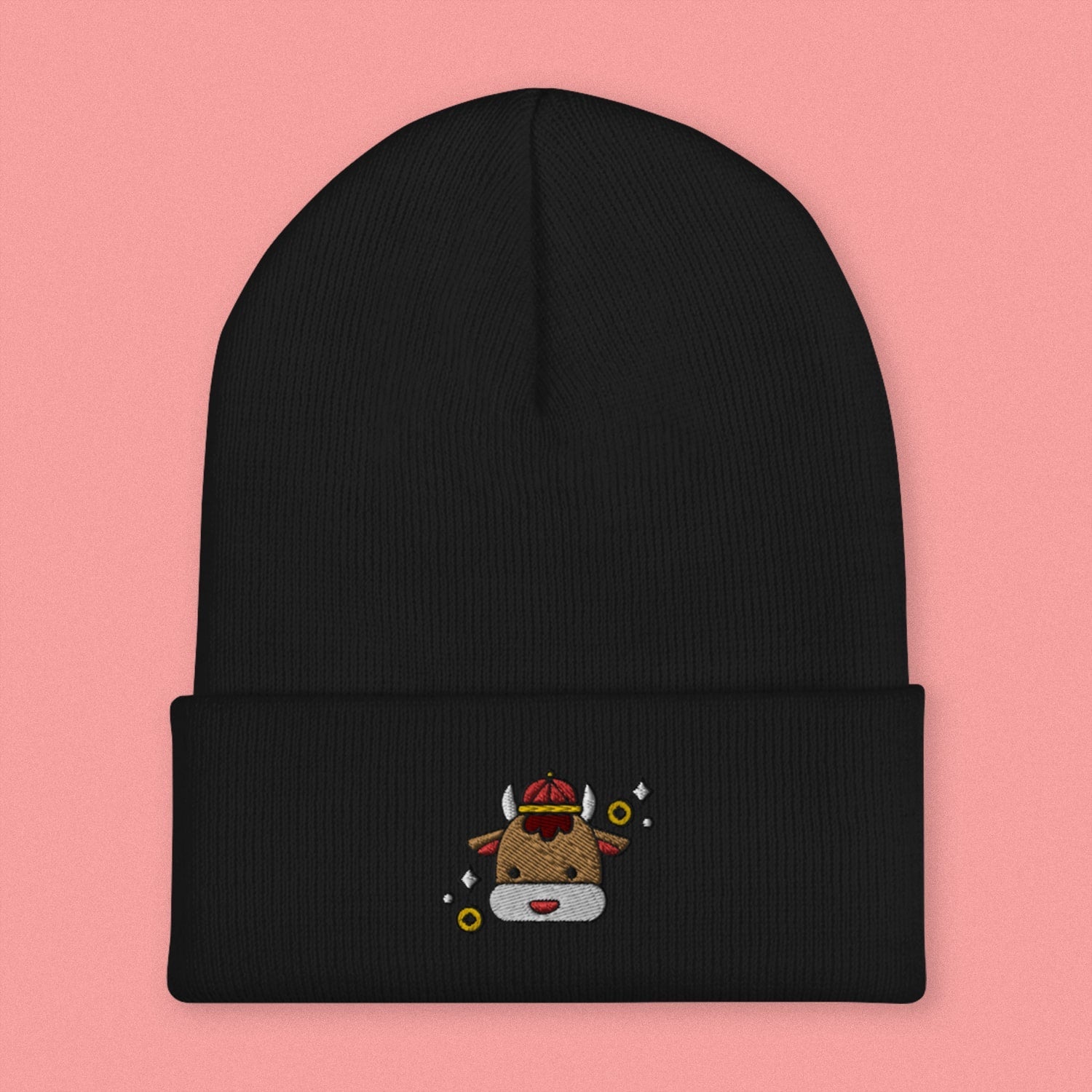 Year of the Ox Embroidered Beanie - Ni De Mama Chinese - Inspired Clothing | Black ,