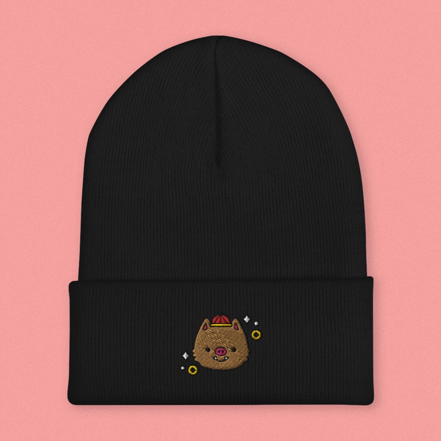 Year of the Pig Embroidered Beanie - Ni De Mama Chinese - Inspired Clothing | Black ,