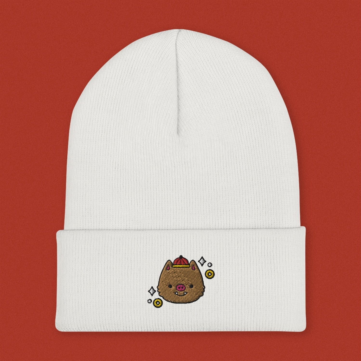 Year of the Pig Embroidered Beanie - Ni De Mama Chinese Clothing