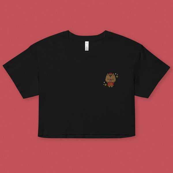 Year of the Pig Embroidered Crop T-Shirt - Ni De Mama Chinese Clothing