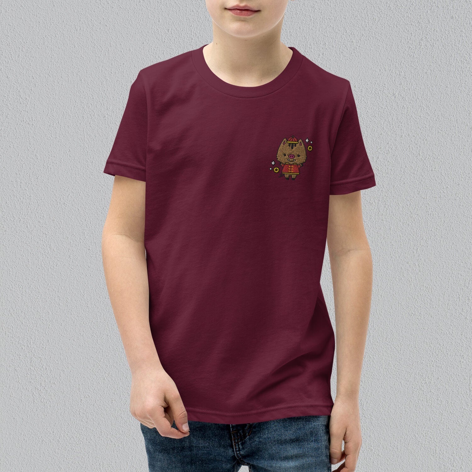 Year of the Pig Embroidered Kids T-Shirt - Ni De Mama Chinese Clothing