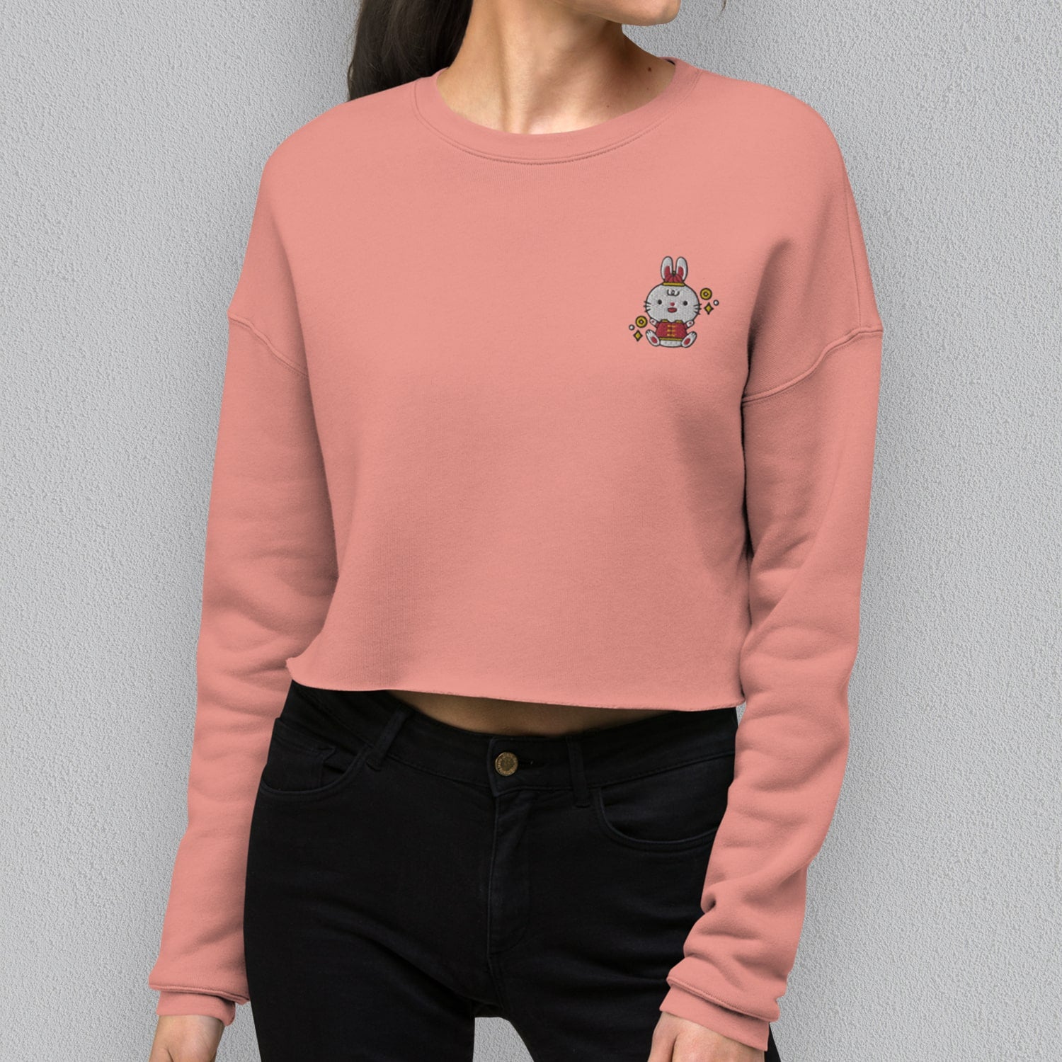 Year of the Rabbit Embroidered Crop Sweatshirt - Ni De Mama Chinese Clothing