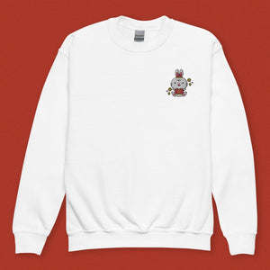 Year of the Rabbit Embroidered Kids Sweatshirt - Ni De Mama Chinese - Inspired Clothing | White , XS