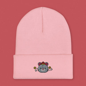 Year of the Rat Embroidered Beanie - Ni De Mama Chinese - Inspired Clothing | Soft Pink ,