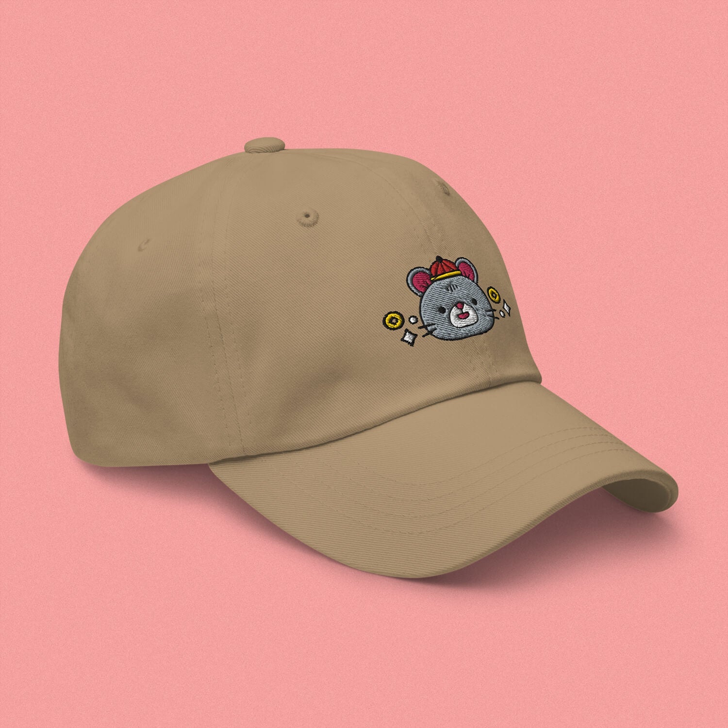 Year of the Rat Embroidered Cap - Ni De Mama Chinese - Inspired Clothing | Khaki ,