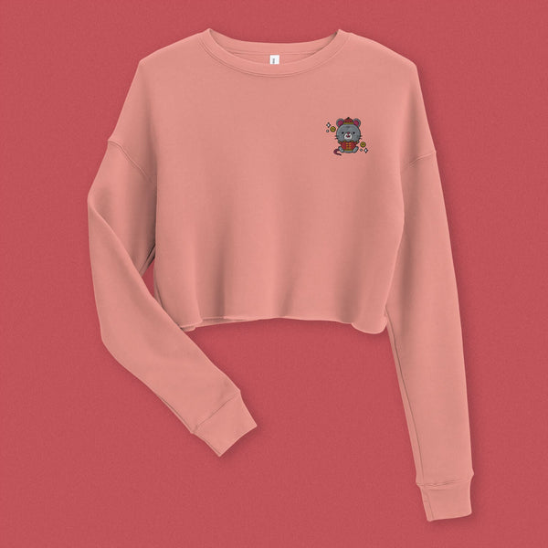 Year of the Rat Embroidered Crop Sweatshirt - Ni De Mama Chinese - Inspired Clothing | Mauve , S