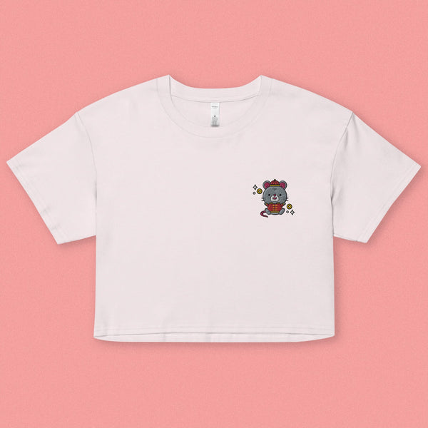 Year of the Rat Embroidered Crop T-Shirt - Ni De Mama Chinese - Inspired Clothing | Soft Orchid , XS