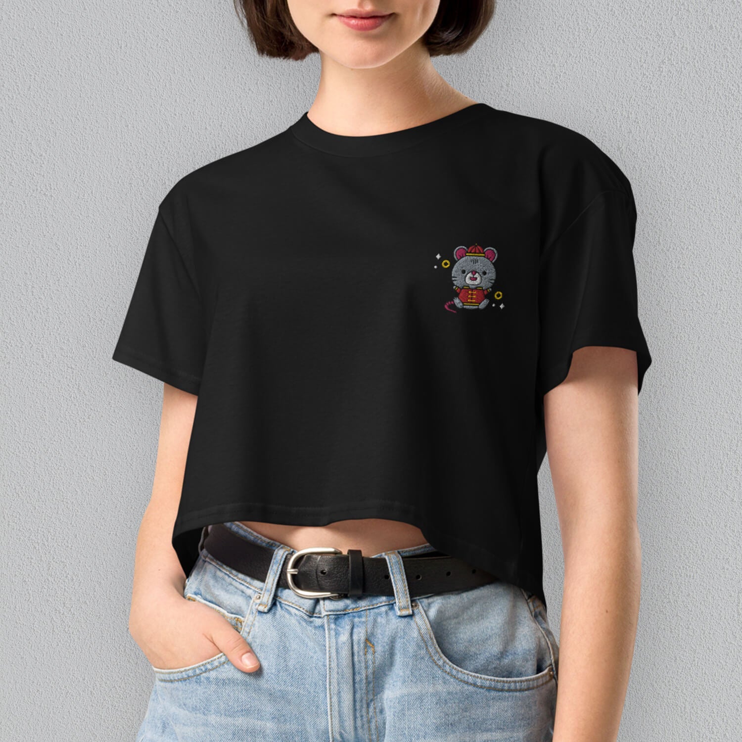 Year of the Rat Embroidered Crop T-Shirt - Ni De Mama Chinese Clothing