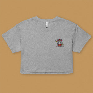 Year of the Rat Embroidered Crop T-Shirt - Ni De Mama Chinese - Inspired Clothing | Heather Grey , XS