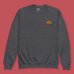 Year of the Rooster Embroidered Kids Sweatshirt - Ni De Mama Chinese - Inspired Clothing | Heather Charcoal , XS