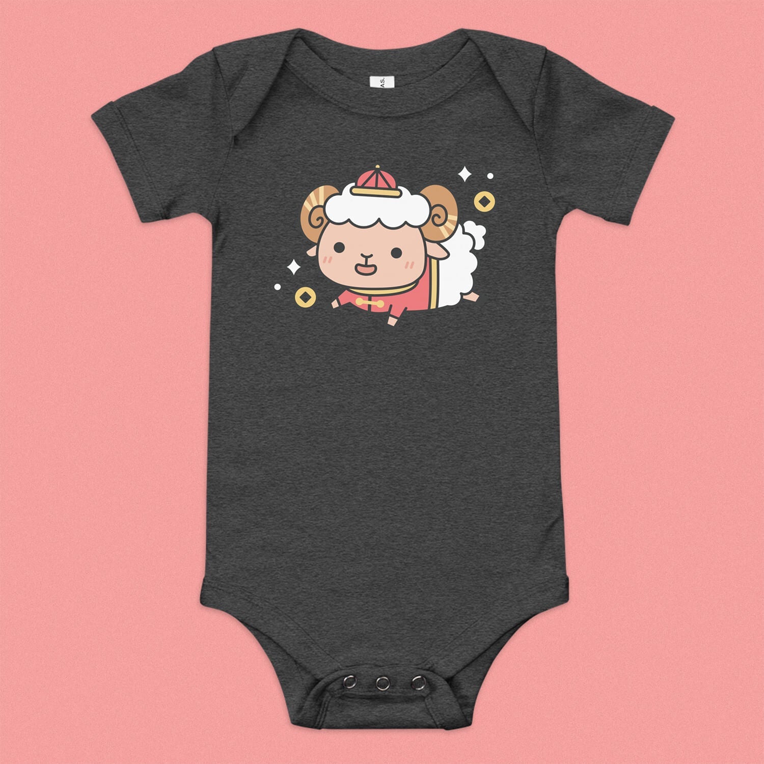 Year of the Sheep Baby Onesie - Ni De Mama Chinese - Inspired Clothing | Heather Charcoal , 3 - 6m