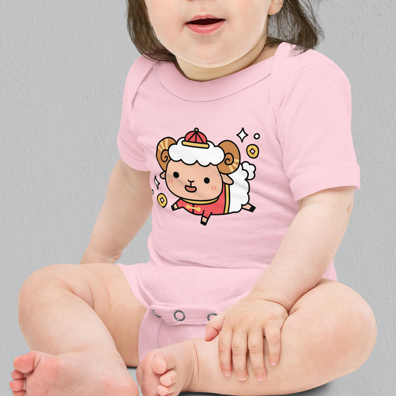 Year of the Sheep Baby Onesie - Ni De Mama Chinese - Inspired Clothing | Heather Charcoal , 3 - 6m