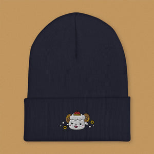 Year of the Sheep Embroidered Beanie - Ni De Mama Chinese - Inspired Clothing | Navy Blue ,