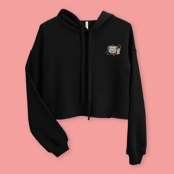 Year of the Sheep Embroidered Crop Hoodie - Ni De Mama Chinese Clothing