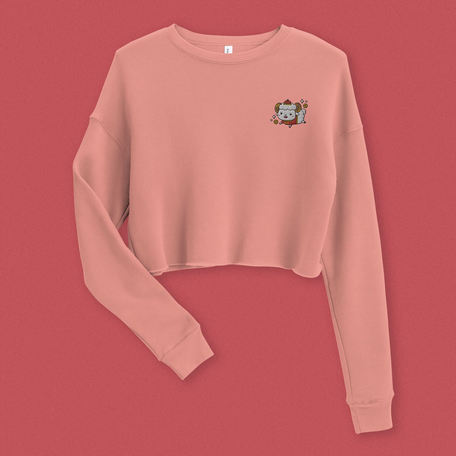 Year of the Sheep Embroidered Crop Sweatshirt - Ni De Mama Chinese Clothing