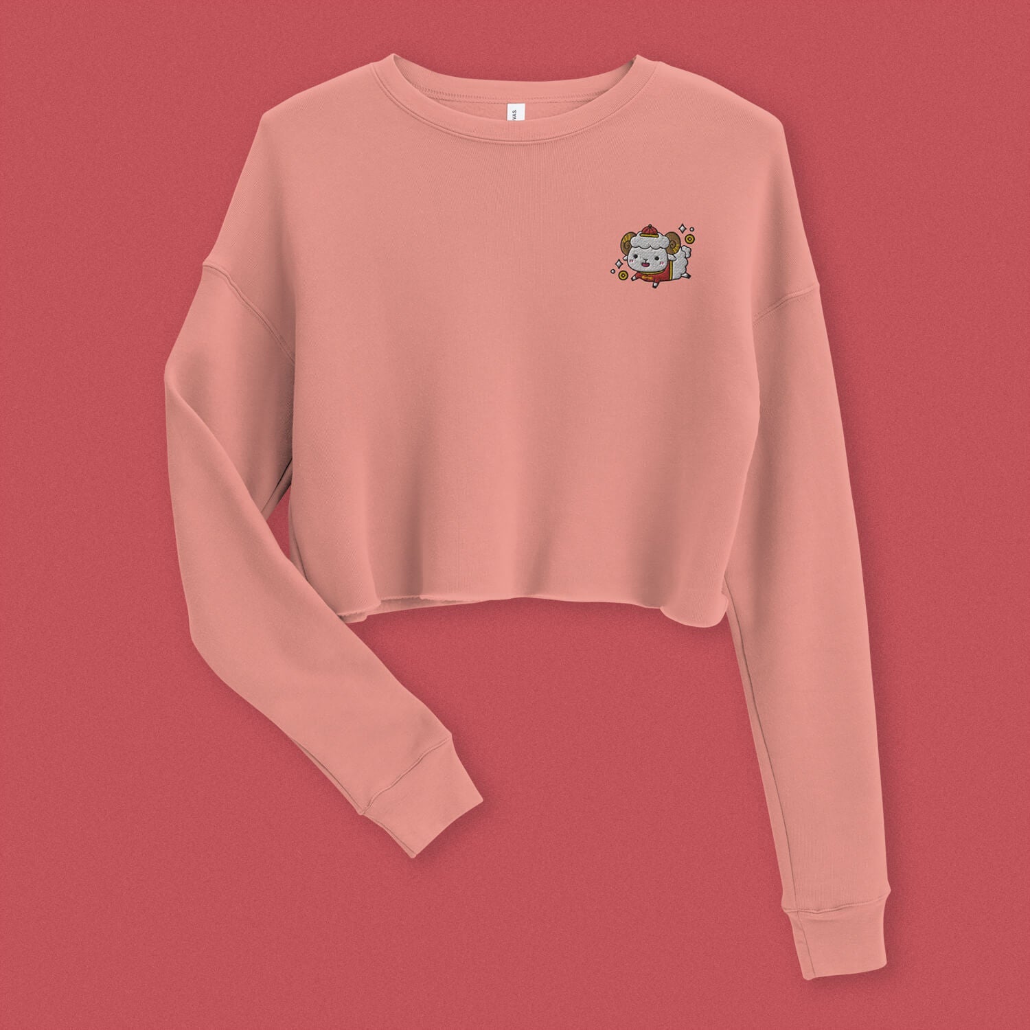 Year of the Sheep Embroidered Crop Sweatshirt - Ni De Mama Chinese - Inspired Clothing | Mauve , S