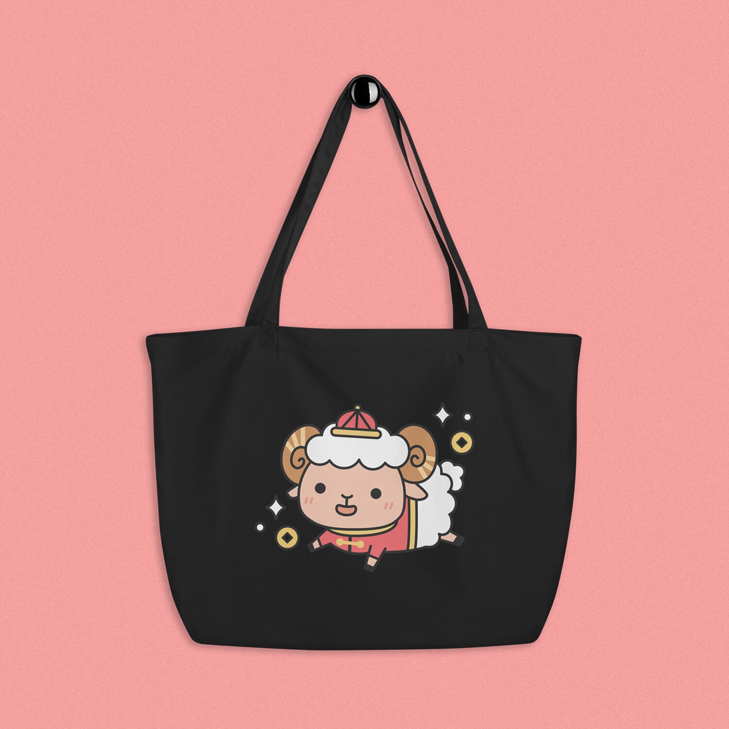 Year of the Sheep Large Tote - Ni De Mama Chinese - Inspired Clothing | Black ,