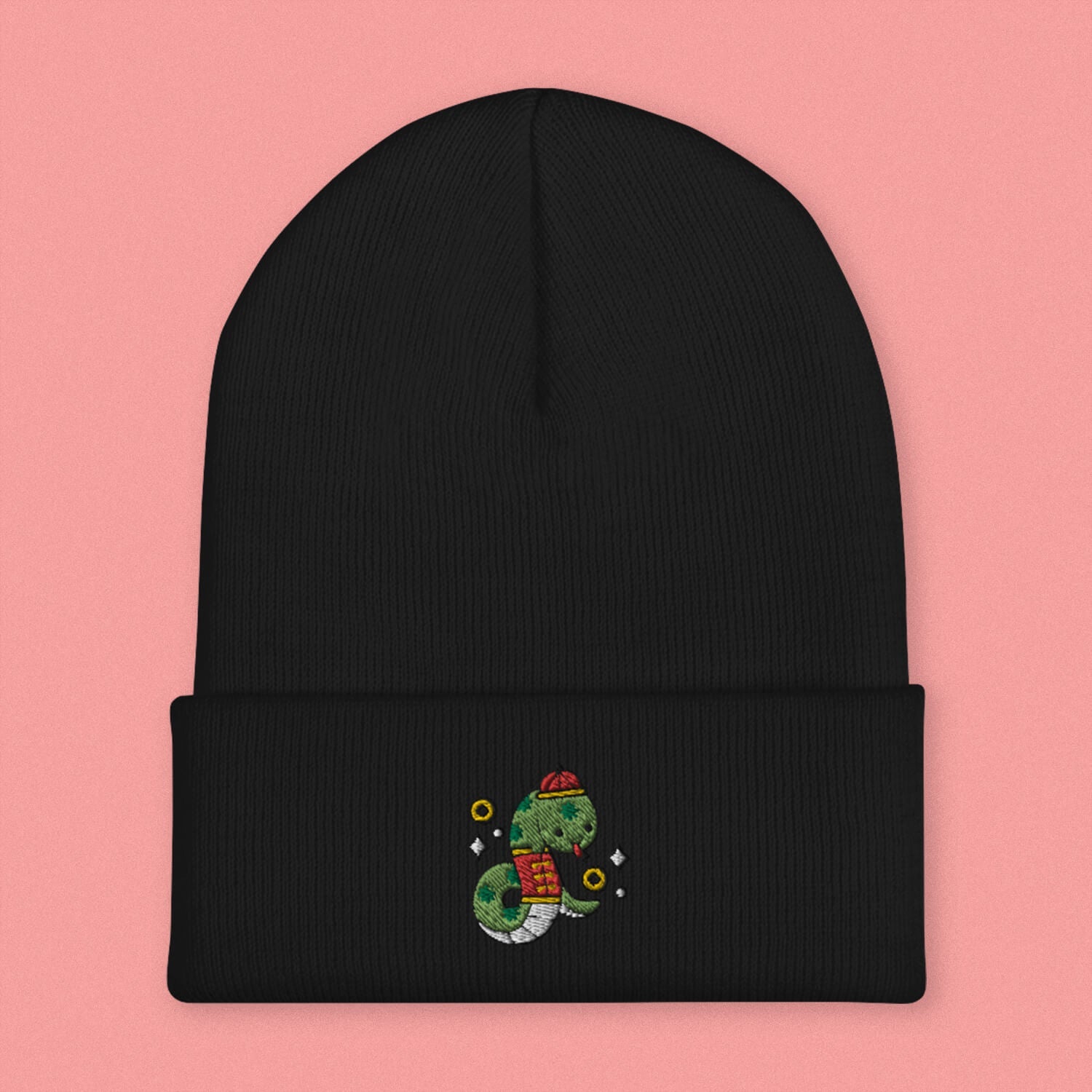 Year of the Snake Embroidered Beanie - Ni De Mama Chinese - Inspired Clothing | Black ,