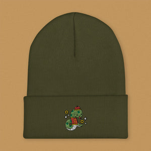 Year of the Snake Embroidered Beanie - Ni De Mama Chinese - Inspired Clothing | Olive Green ,