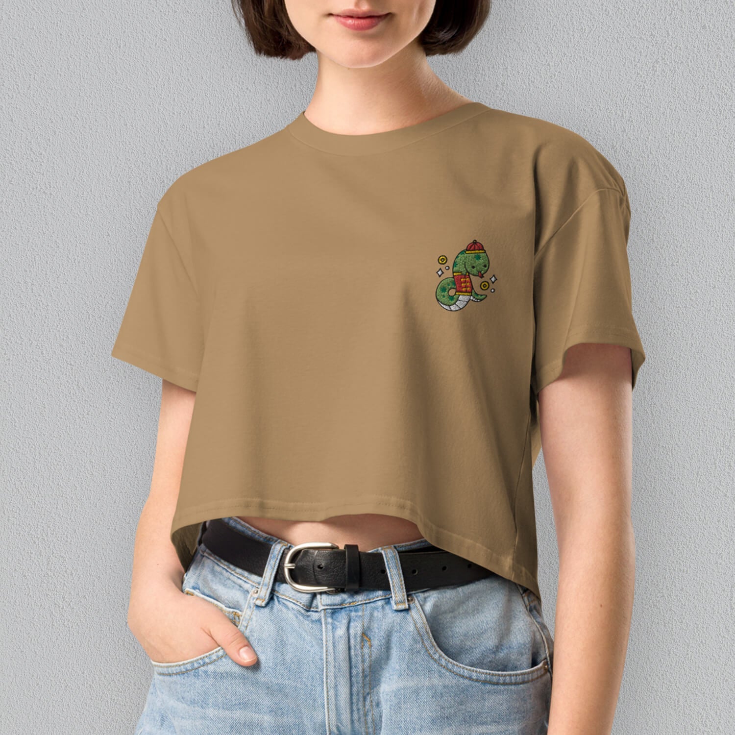 Year of the Snake Embroidered Crop T-Shirt - Ni De Mama Chinese Clothing