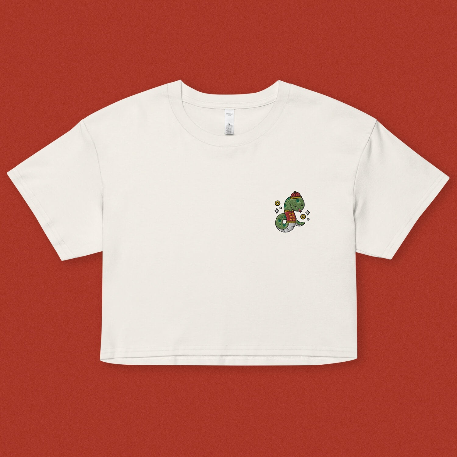 Year of the Snake Embroidered Crop T-Shirt - Ni De Mama Chinese Clothing