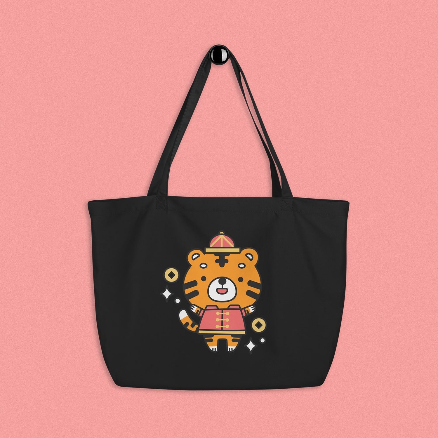 Year of the Tiger Large Tote - Ni De Mama Chinese - Inspired Clothing | Black ,